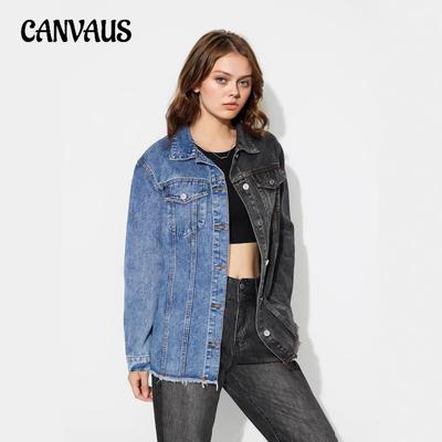 Chaqueta Vaquera Holgada con Solapa y Bloques de Color para Mujer