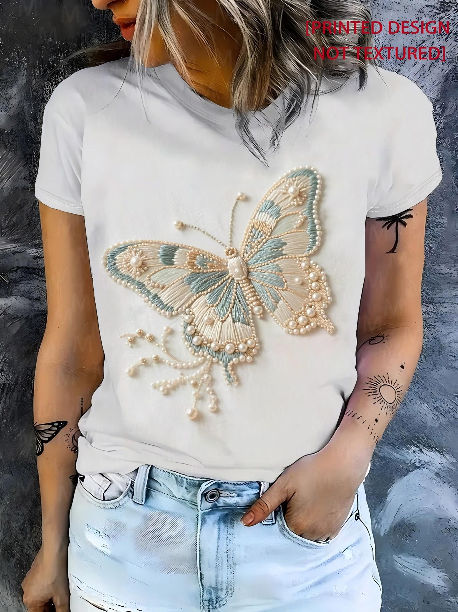 

Printed Design - Plain Texture. Gentle Spring Commuter Style! Light Blue Butterfly Short Sleeve. Versatile and Flattering. Soft Style Short Sleeve Top 3XL дубильна кора