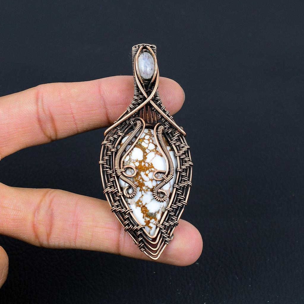 Wild Horse, Moonstone Gemstone Pure Copper Wire Wrapped Designer Handmade Pendant Jewelry For Woman