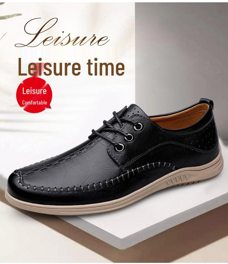 Men's Textured Interwoven Leather Shoes, Fashionable Business Casual, Soft Sole & Upper, British Lace-up Design