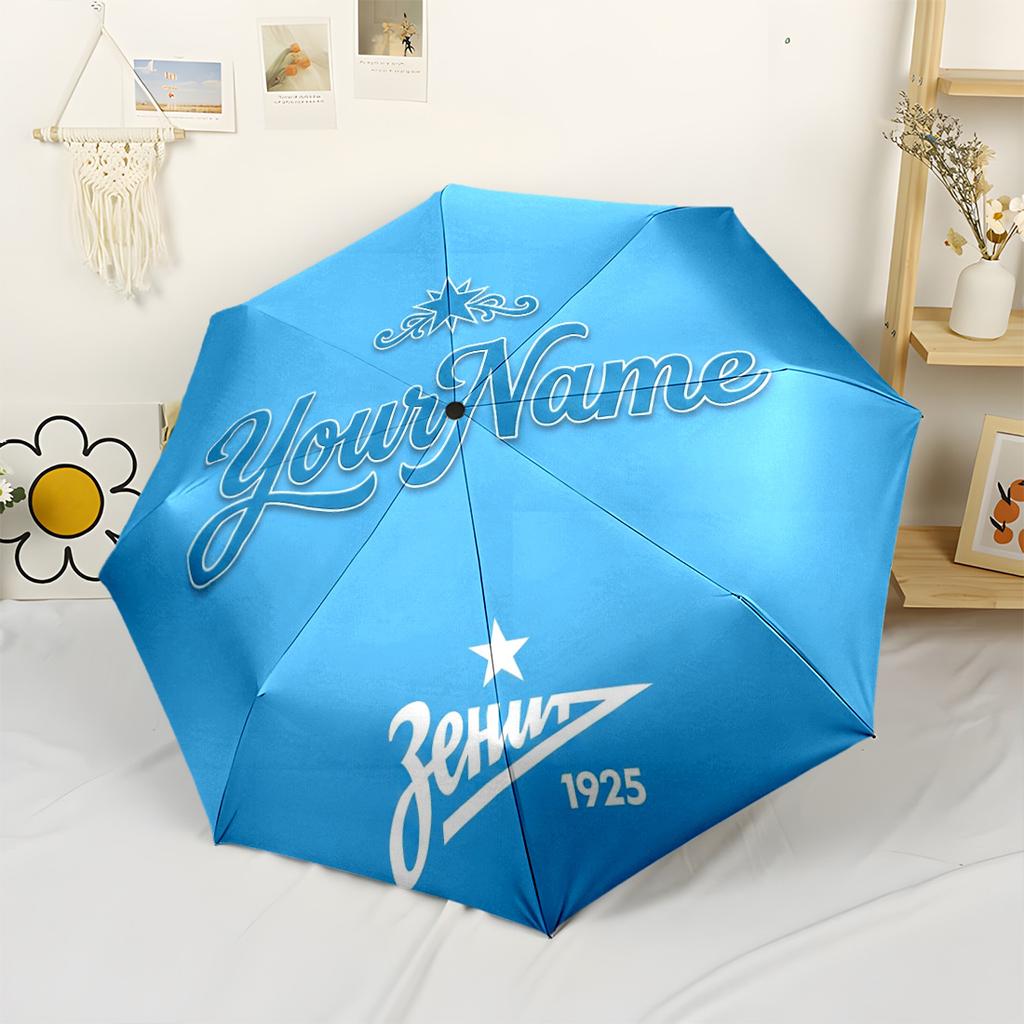 Fc Zenit Customized Name Umbrella Portable Automatic Umbrella Folding Umbrella with 8 Ribs Foldable Design Travel Essential Outdoor Accessory