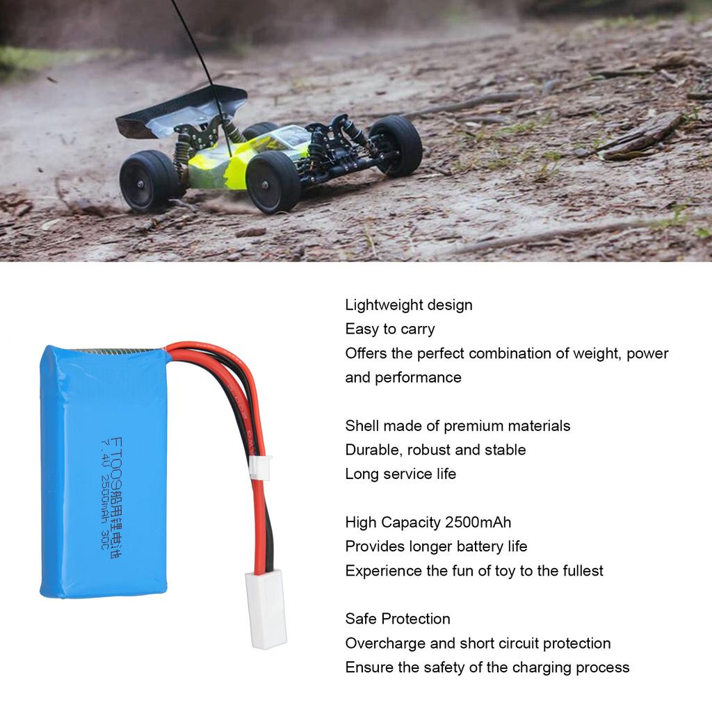 RC Lithium Battery 7.4V 2500mAh High Capacity Remote Control Boat Battery For Feilun FT009 Speedboat