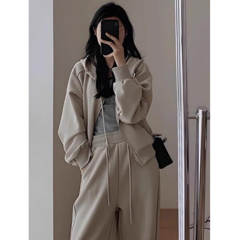 Women's Feminine Slimming & Youthful Casual Sports Set Long-Sleeve Hooded Sweatshirt + Wide-Leg Pants Two-Piece Set