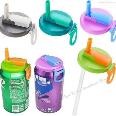 1 peça Tampa de Silicone com 2 Canudos Tampa Reutilizável para Lata de Refrigerante Portátil Bebidas Enlatadas Suco Cerveja Tampa com Canudo para Casa Piquenique