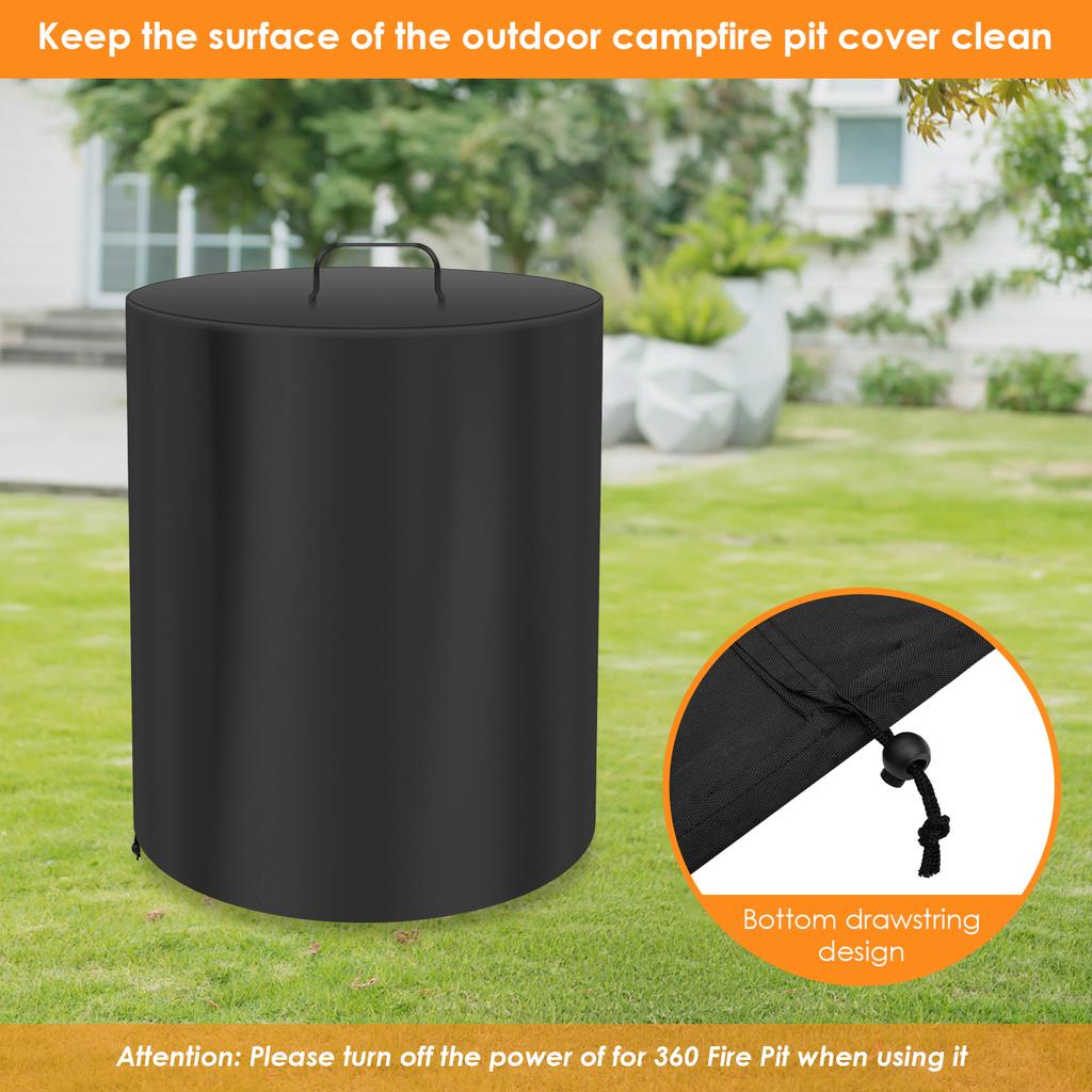 Fire Pit Dust Cover Oxford Fire Pit Drawstring Cover with PVC Backing & Handle Patio Bonfire Waterproof Cover for Winter Storage