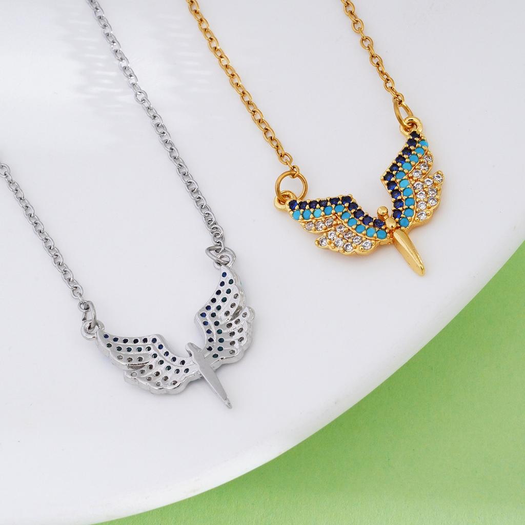 Stainless Steel Chain Fashion Shiny Zircon Angel with Wings Pendant Necklaces for Women Men Cool Choker Accessories Jewelry Gift