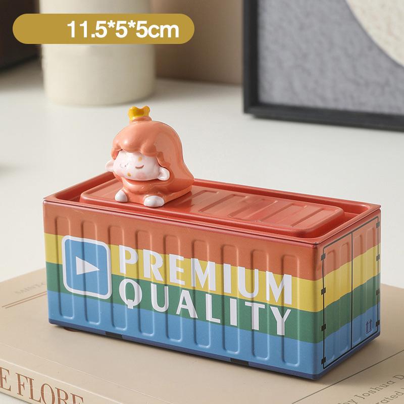 1pc Container Desktop Storage Box Stackable With Cover Coin Small Items Box Scene Figurine Living Room Bedroom Office Organizer