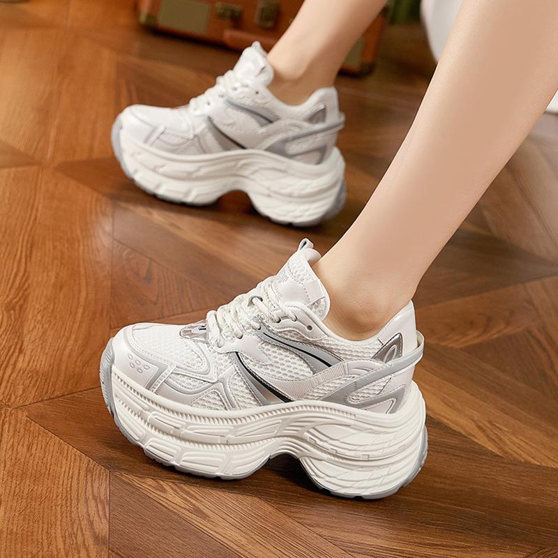 Mesh platform dad shoes women's spring new fashionable versatile breathable casual sports shoes inner height increase women's shoes