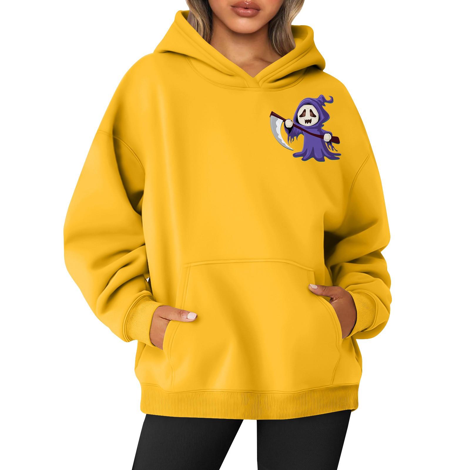 

Женская толстовка с капюшоном и круглым вырезом, длинными рукавами и принтом «Хэллоуин» L жёлтый