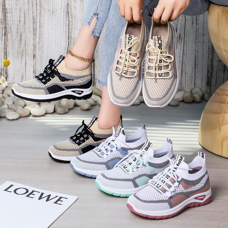 Shoes women's shoes versatile new mesh breathable sports shoes casual single shoes soft sole comfortable lace-up running shoes