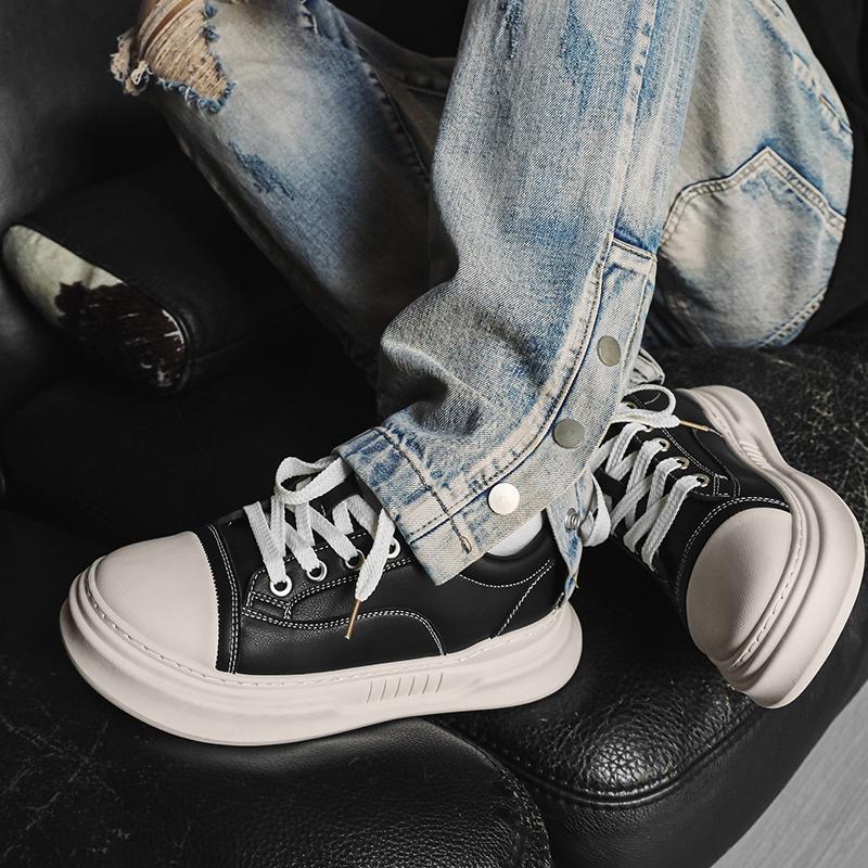 Fashion Thick Sole Male Sneakers Comfortable Walking Shoes Men's Lace-Up Flats Fashion Retro Skate Shoes for Men Leather Casual Shoes