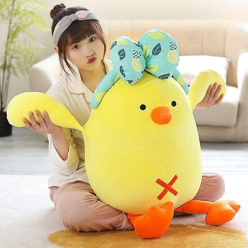 28 /50 /70cm Kawaii Chicken With Bow Plush Doll Baby Soft Stuffed Sleeping Chicken Pillow Animal Plush Toys Kids Cartoon Gifts