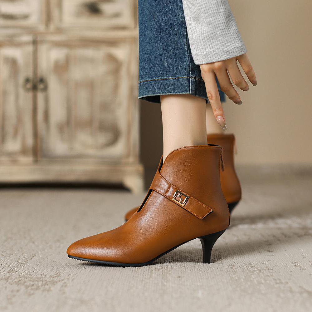 Spring Brown Black Women Ankle Boots Pointed Toe High Heel Small Big Size 32 45