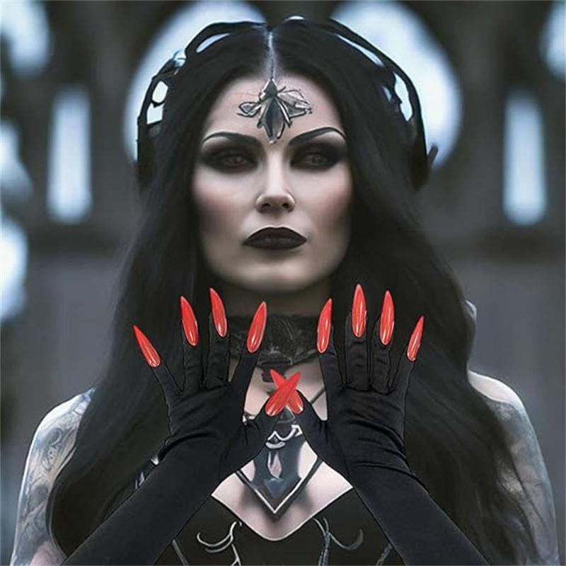 Fashionable Red Long Nail Ghost Claw Gloves Cool Halloween Costume Accessory Cosplay Party Props