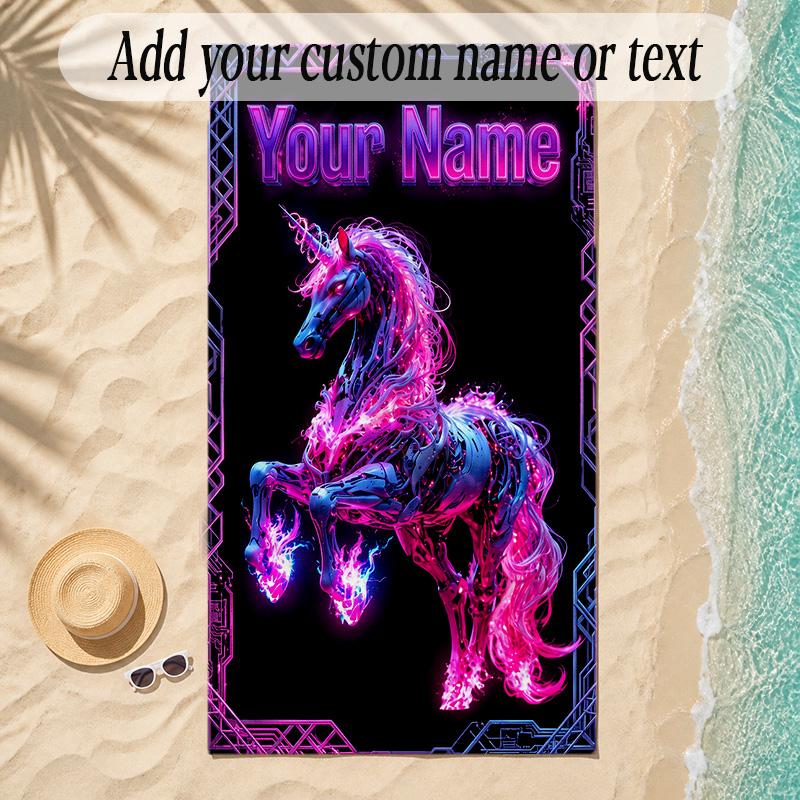 Unicorn Theme Soft Beach Towel Personalized Custom Name Text Towel Portable for Beach Pool Travel