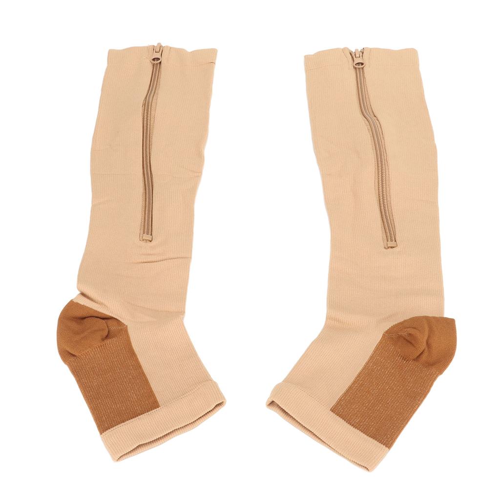 2Pcs Zipper Compression Socks High Stretchy Breathable Open Toe Compression Calf Stocking for Walking Running Sports L