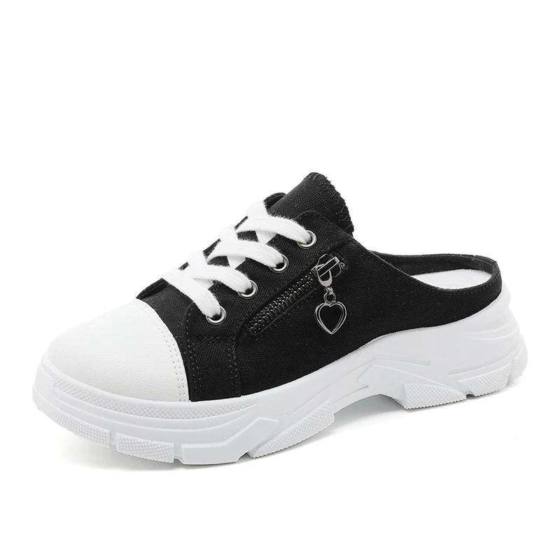 2024 New Women's Shoes with Lace Up, Mid Heel, Round Toe Denim Fabric Toe Cover Slippers, Summer Outdoor Casual Women's Slippers