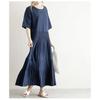 Summer Solid-color Round Neck Pleated Short Sleeved Dress