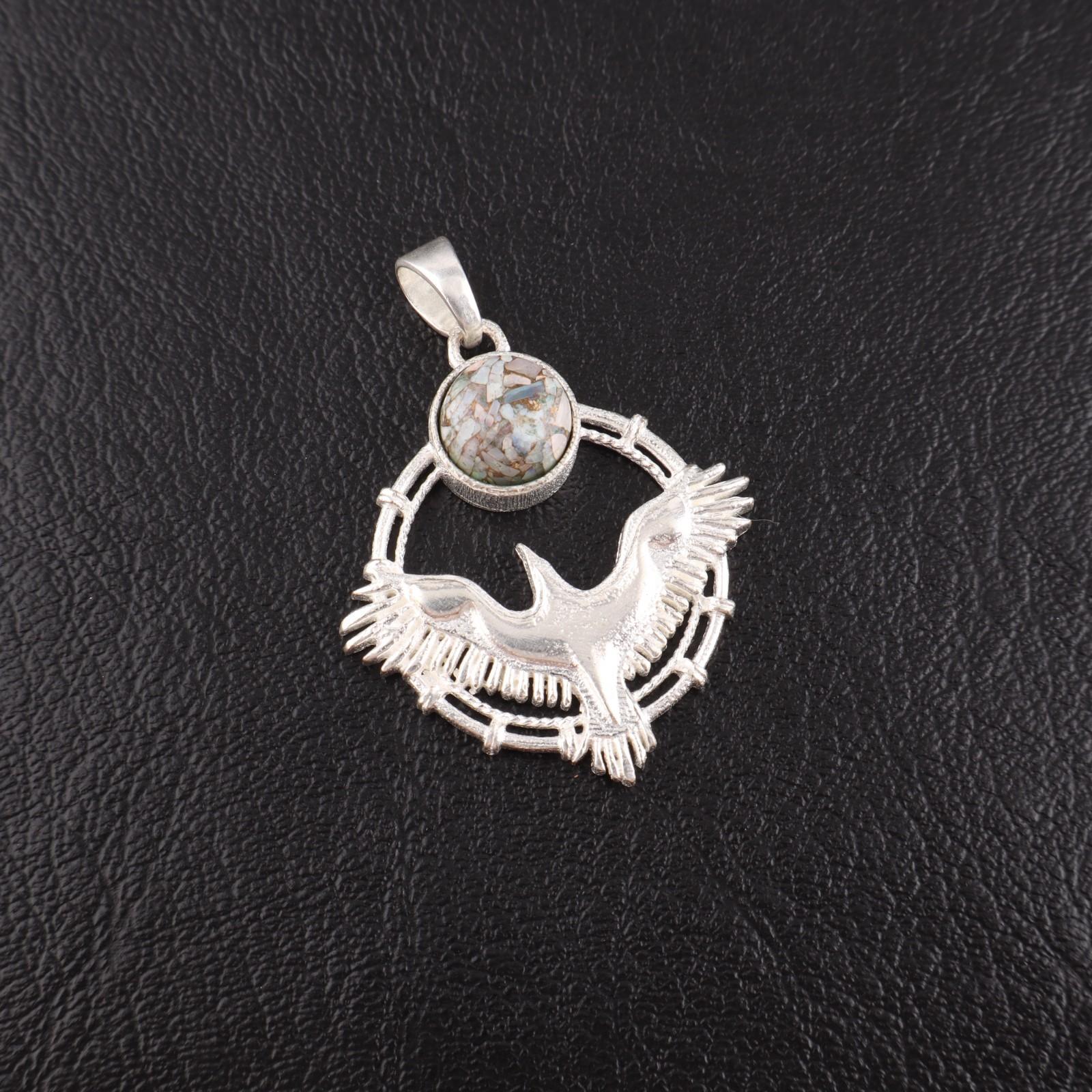 

Ethiopian Copper Turquoise Gemstone 925 Sterling Silver Jewelry Pendant 1.43 CP-38-38