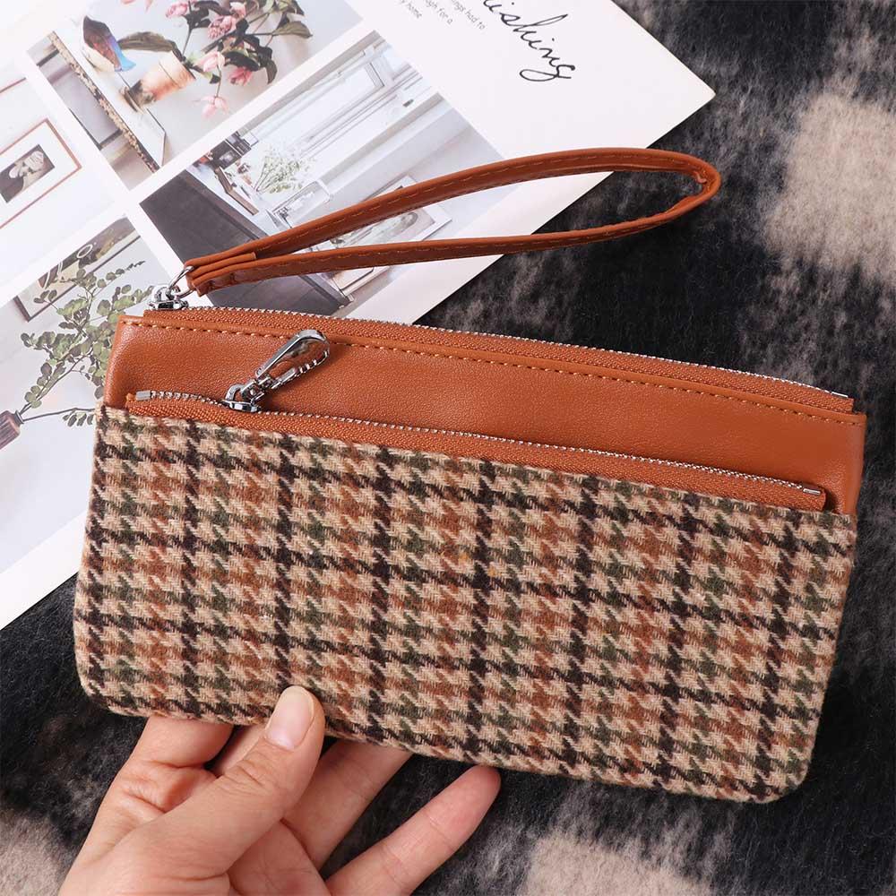 Coin Pocket Retro Houndstooth Handbag Korean Style Women Long Purse Zipper Clutch Wallet  Women