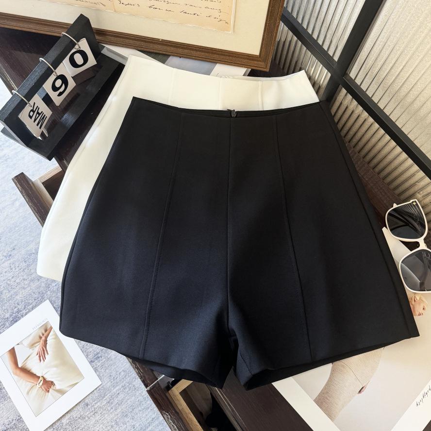 2025 Spring/Summer Women's Minimalist Grey High-Waist Suit Shorts: Slimming Straight-Leg A-Line Casual