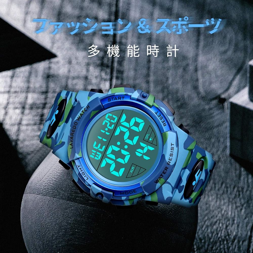 L Lavaredo Men's Digital Waterproof Watch 50m Date Day Alarm LED Display Multi-Function Sports Outdoor Timepiece