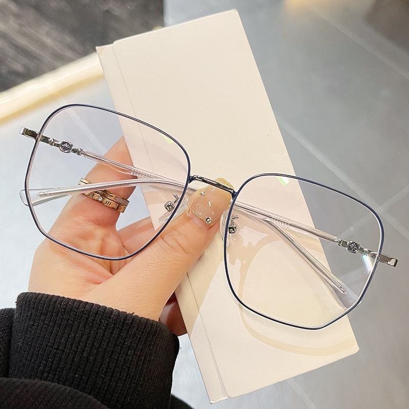 

Металлические простые анти-синие очки, полигональные очки для близорукости, оправа высокого качества 6393, мужские и женские, большое лицо, тонкие