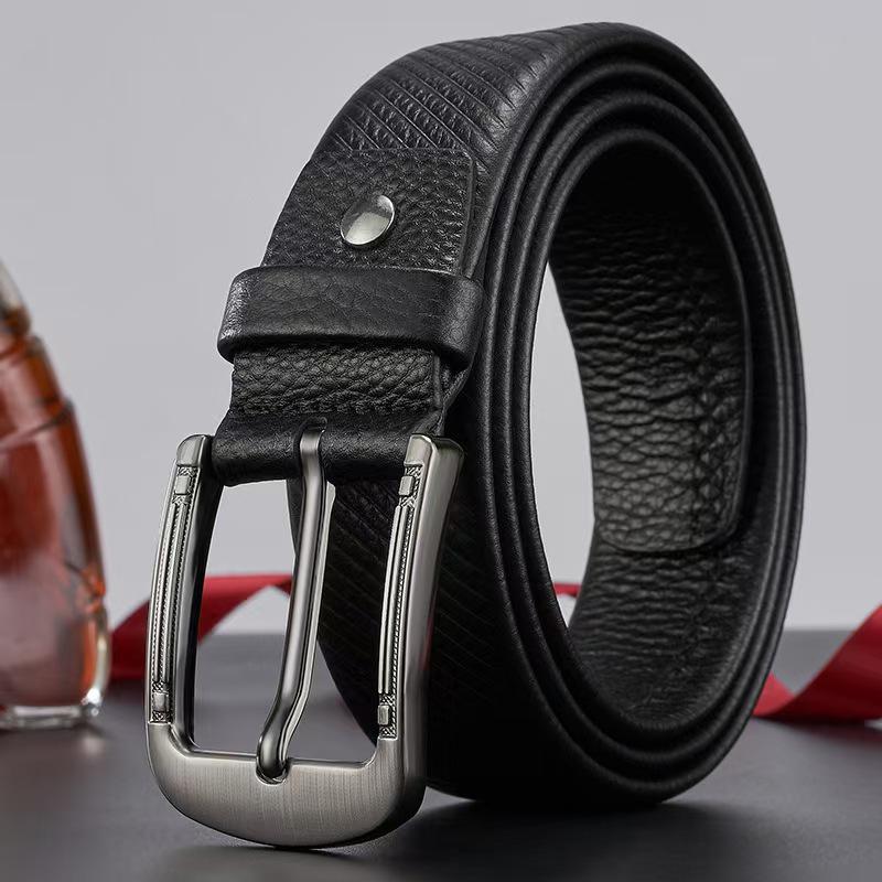 

Мужской ремень с пряжкой-пином из натуральной кожи full grain - Прочный, Повседневный, Универсальный, Перфорированный ремень для брюк 125 cm чёрный
