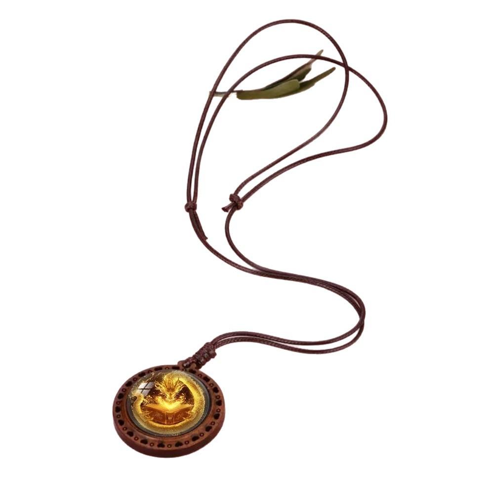 Ancient Book Wooden Pendant Necklace with Dragon Pattern, Luminous and Fluorescent Style, Unisex, Suitable for Daily Wear