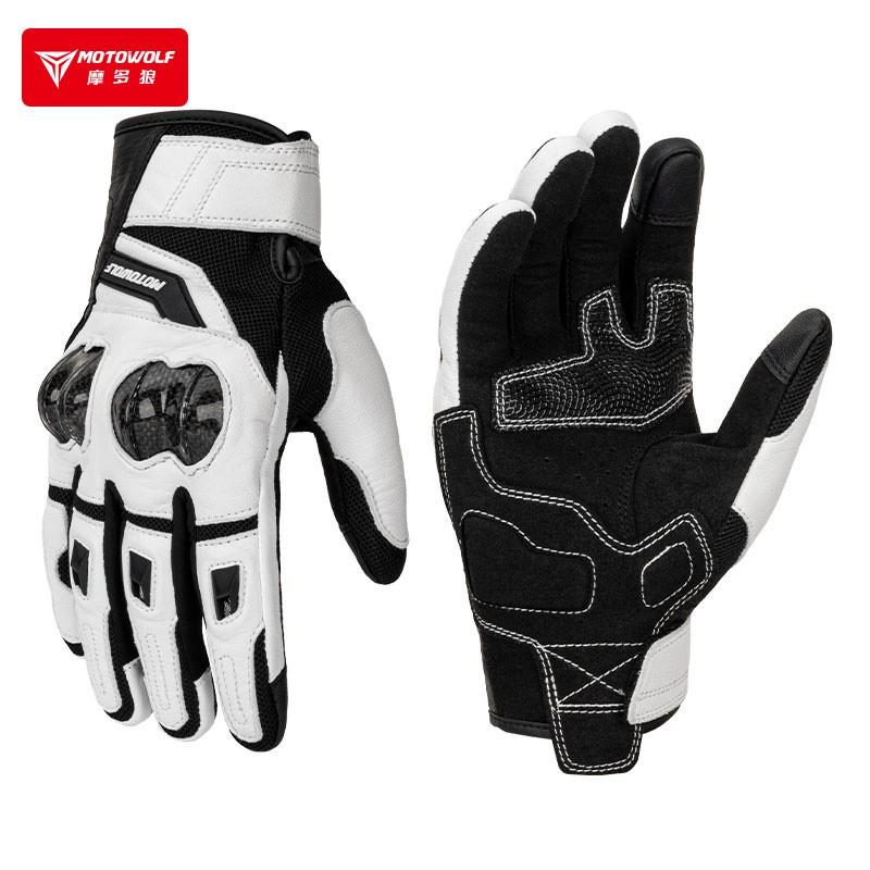 Full Finger Motorcycle Gloves With Touchscreen Compatible Leather Carbon Fiber Reinforcement Breathable Anti-Slip Crash Protection