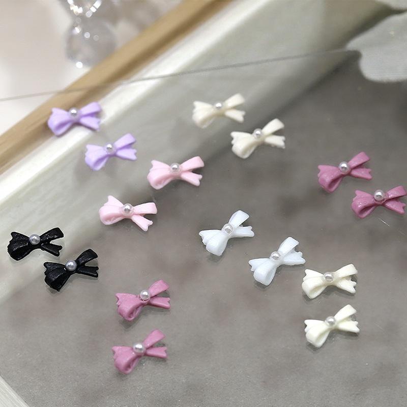 50/60Pcs Mix Color Bow With Pearl Korea Style Nail Art Charms 3D Pink Black White Bowknot Nail Accessories Diy Design