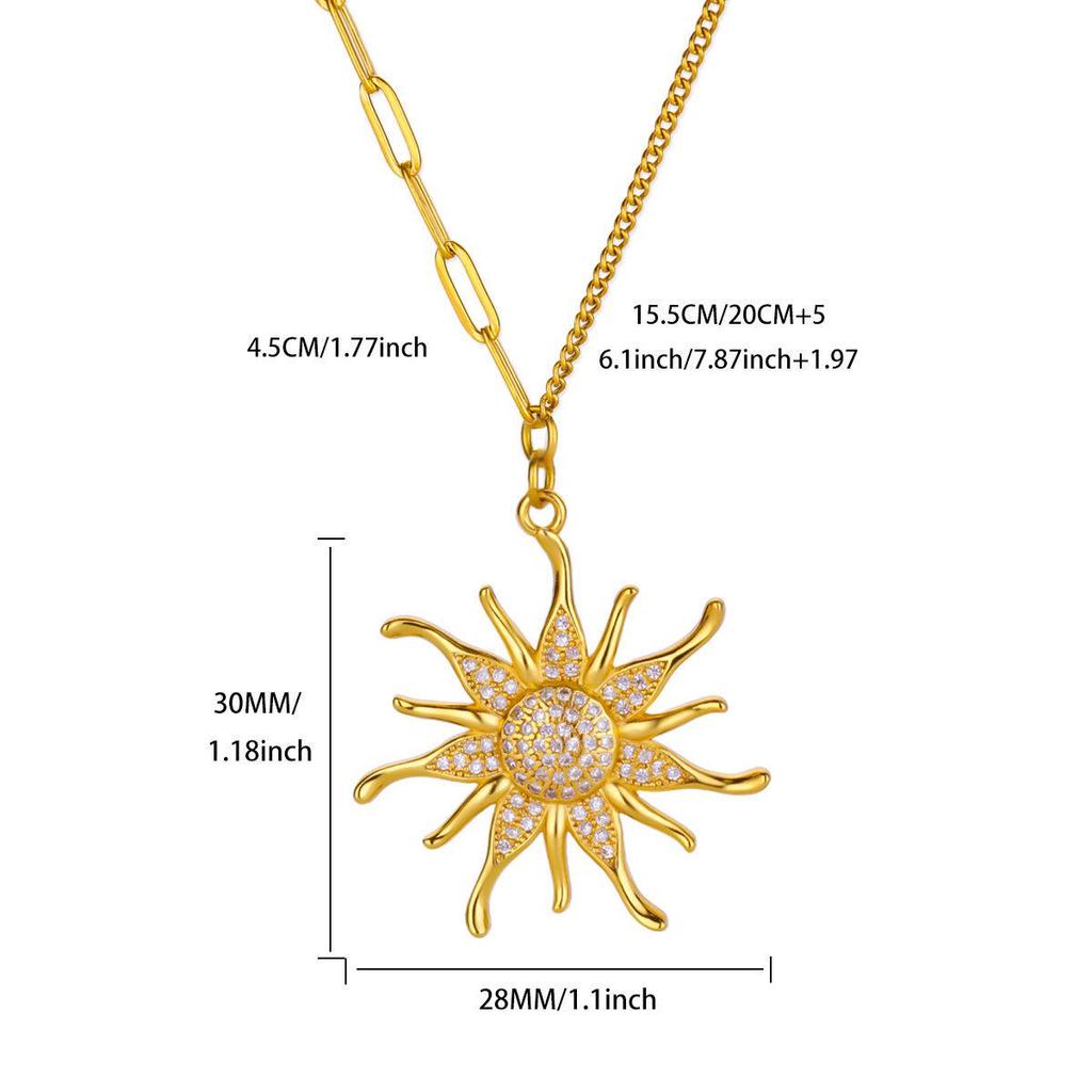 European-American Sunflower Necklace: Unique 18k Copper-Plated Clavicle Chain for Daily Wear