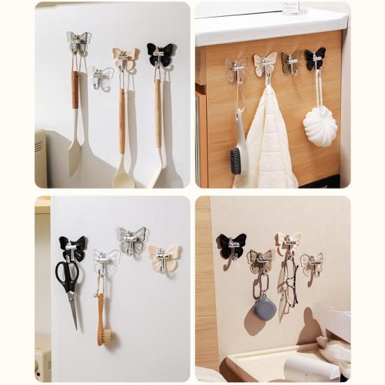 4Pcs Adhesive Butterfly Hooks Wall Mounted Bathroom Hanger Decorative Cute Butterfly Bear Hook for Towels Keys Kitchen Utensils