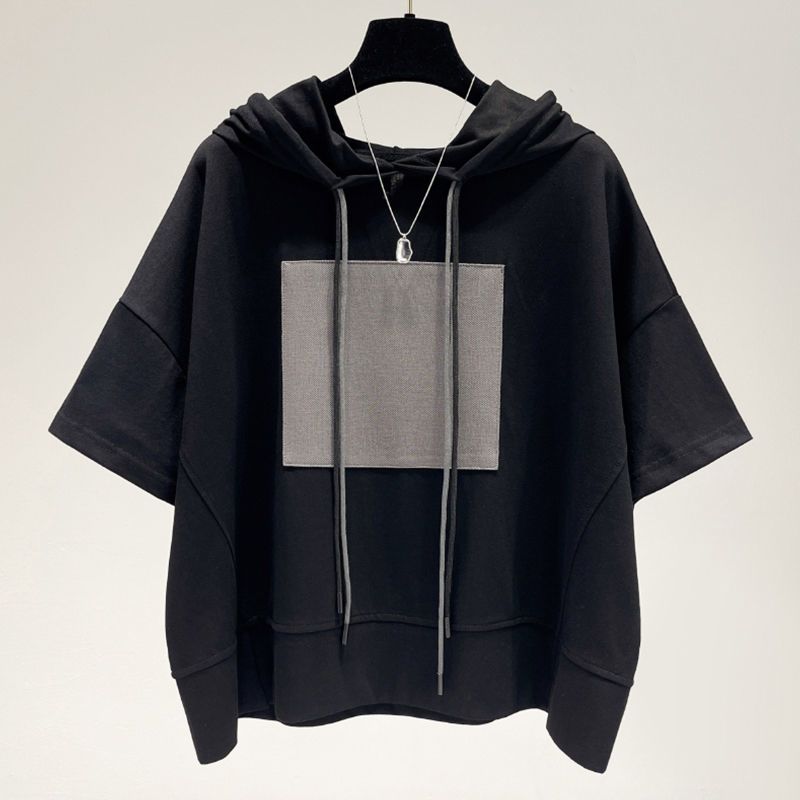 T-shirt Women Hooded Summer Casual Large Size Loose Round Neck Pullover Short-sleeved Tops