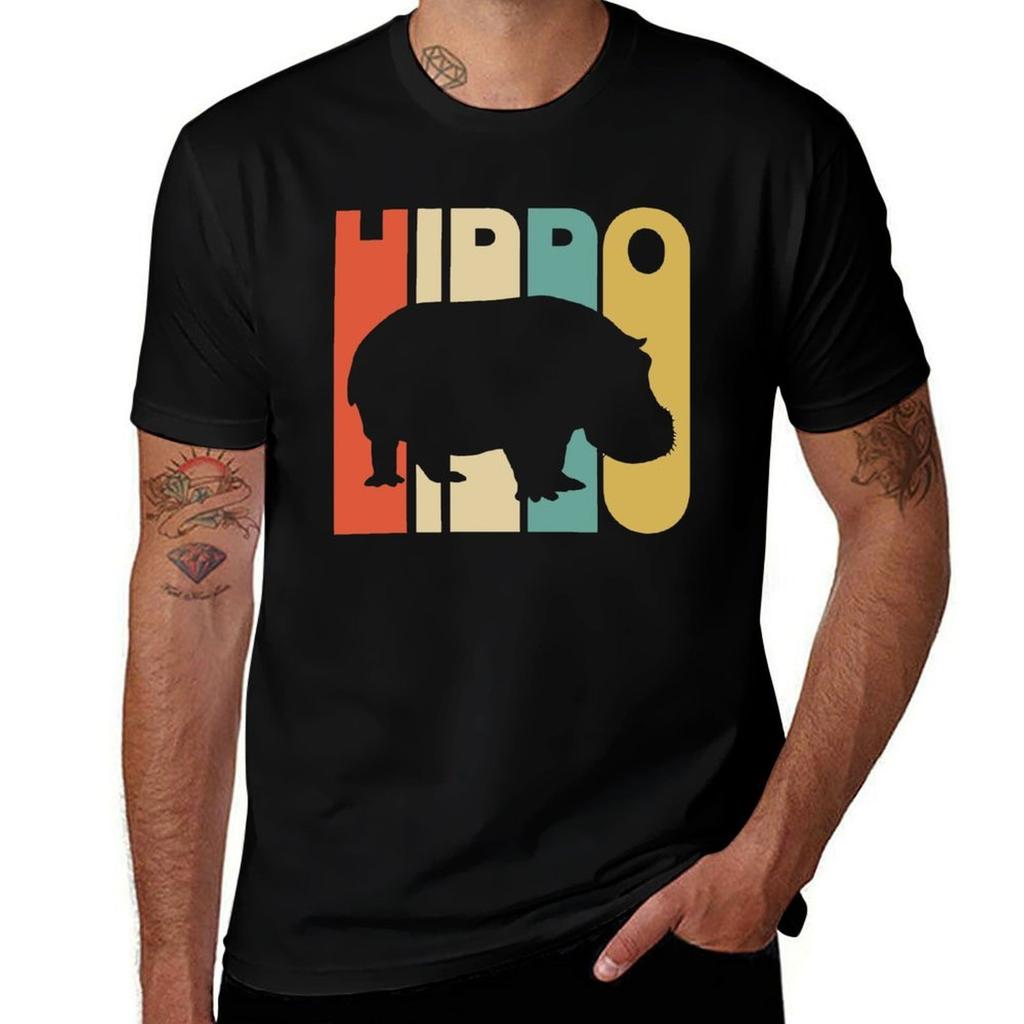 Vintage Hippo Silhouette Shirt T-Shirt Casual Short Sleeve Top