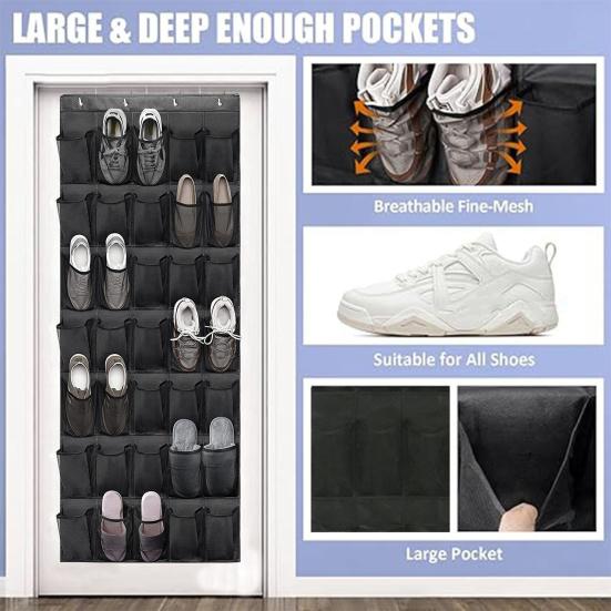 Over-the-Door Shoe Organizer 35 Pockets Mesh Breathable Storage Bag Hanging Shoe Storage Bag with Hooks for Door Closet Dorm Room