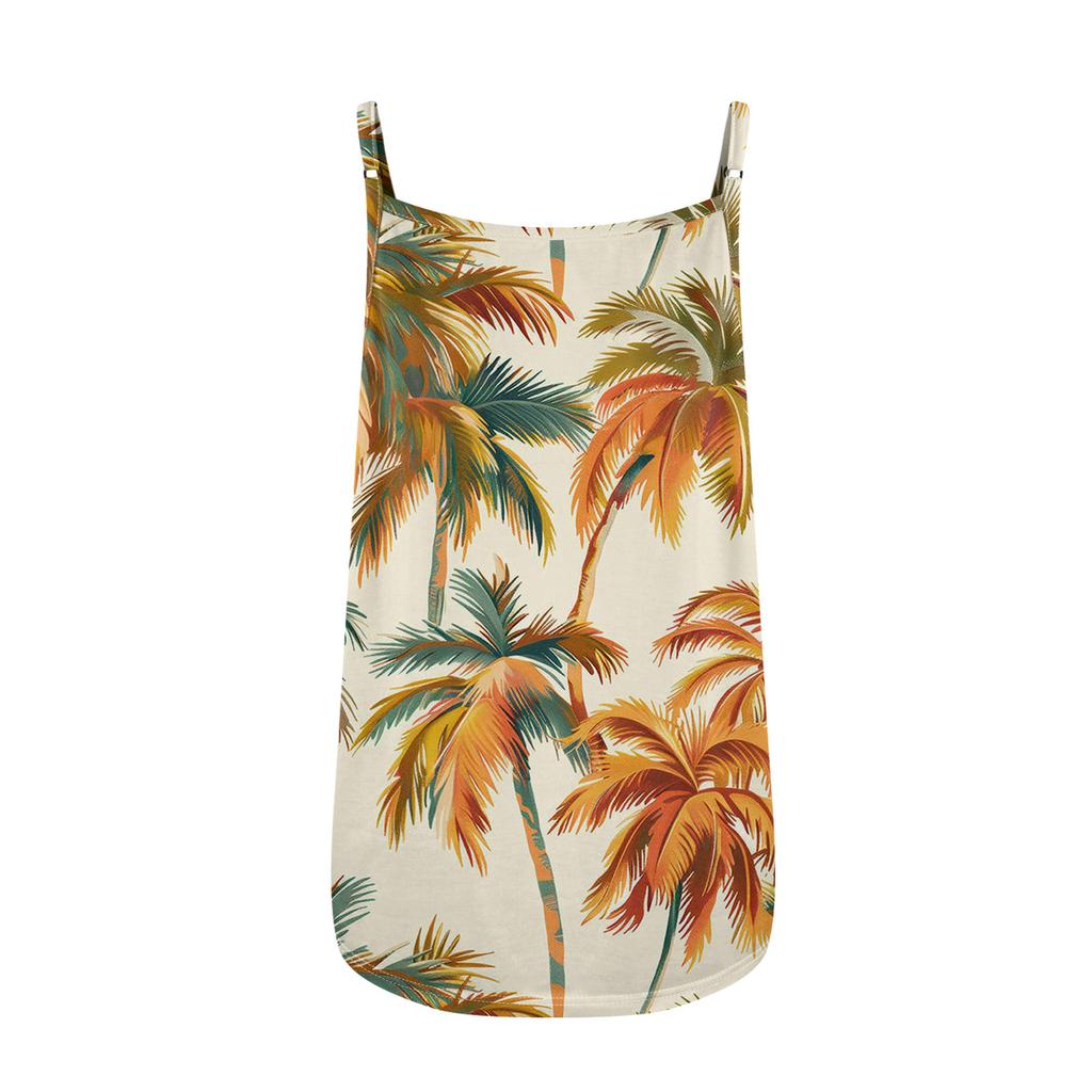 Women's Pleated Round Neck Hawaiian Printed Suspender