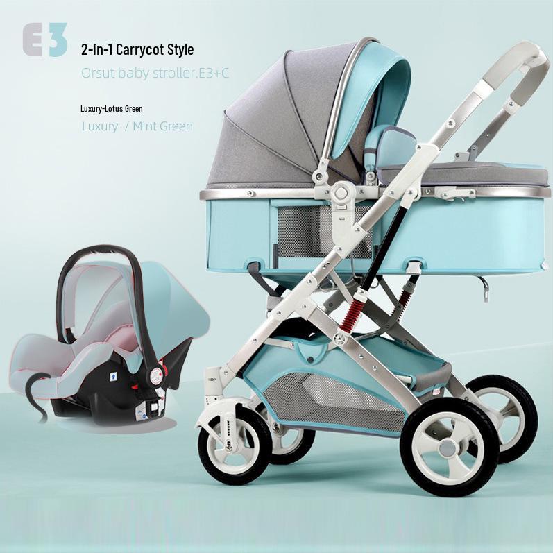 Reversible High Landscape 3-in-1 Baby Stroller with Reclining Seat and Shock Absorption