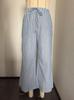 Women's High Waist Drawstring Wide Leg Pants Straight Fit Striped Casual Cropped Trousers