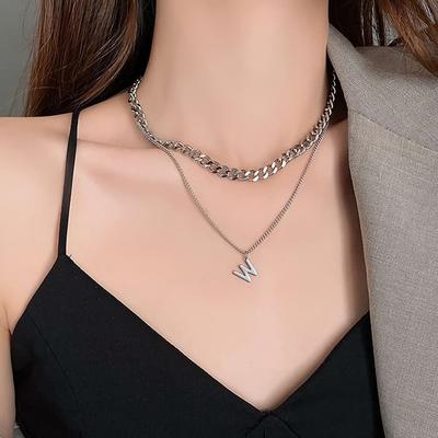 Surgical Steel Necklace Layered Double W Double Chain Choker
