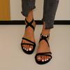 Sandalen mit flacher Sohle Damen Sommer neue Kreuzriemen Übergröße Flachabsatz Strandschuhe