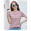 Damska letnia casualowa luźna koszula gładka w paski z krótkim rękawem, pulower z okrągłym dekoltem, wszechstronne topy w stylu Y2K