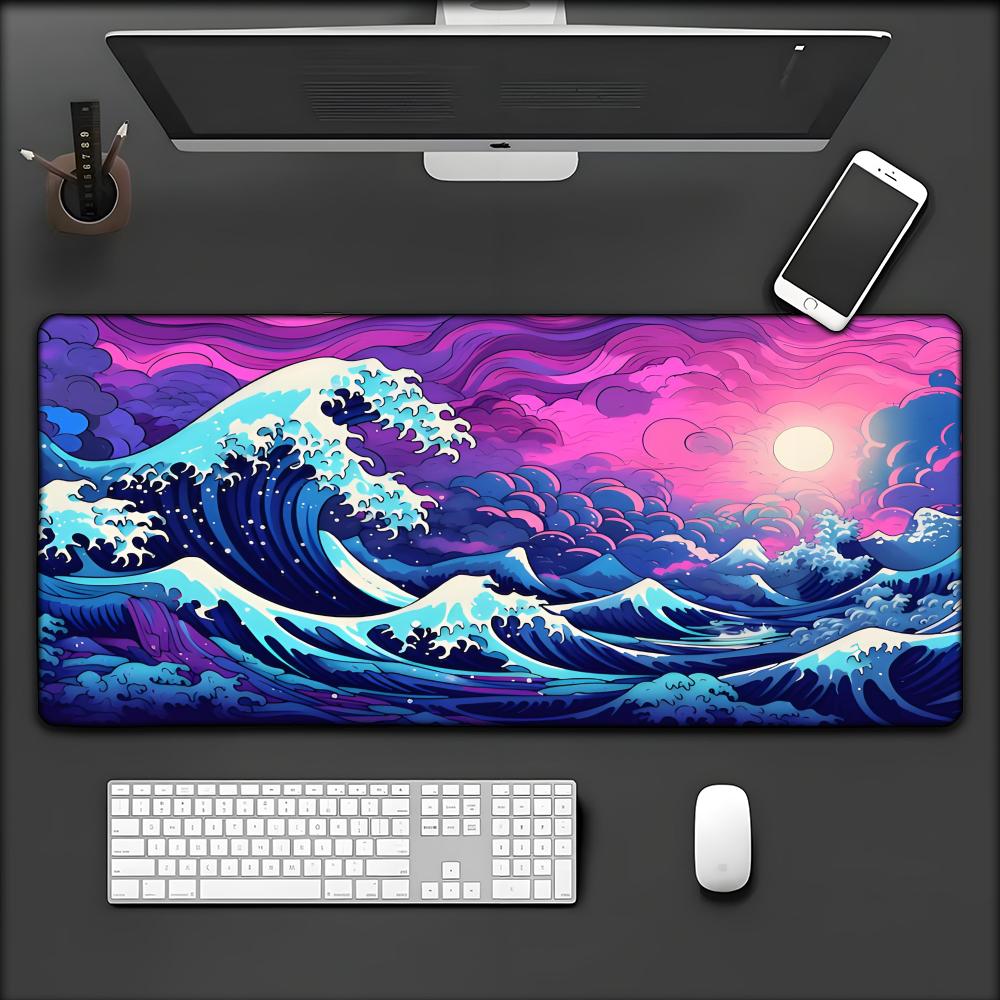 Japanese The Great Wave of Kanagawa Large Gaming Mousepad Xmm Gamer Keyboard Lock Edge Desk Mats Office Lap Gamer Mousepad