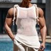 Summer Men Lace-up Sleeveless Hollow Out Long Beach Tank Tops