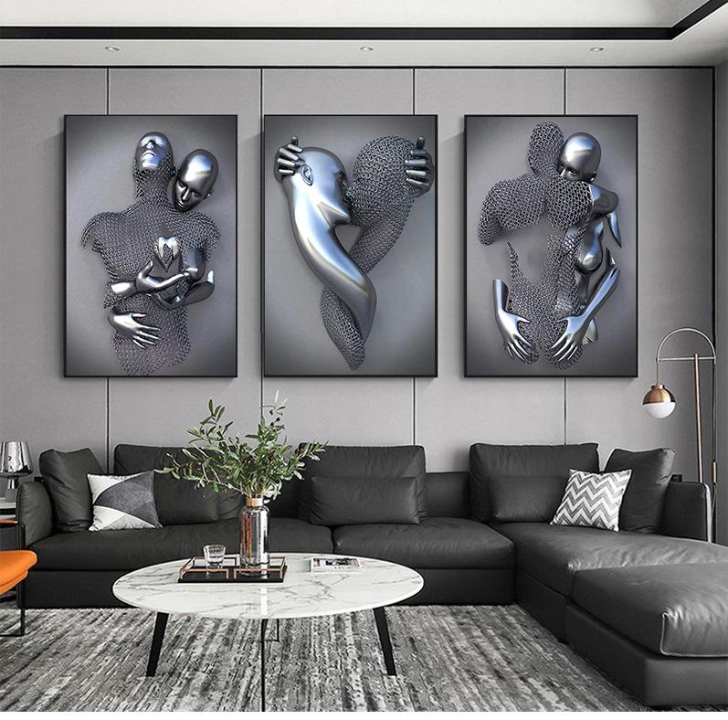 Romantic Abstract Metal Figure Sculpture Canvas Print: Modern Wall Art