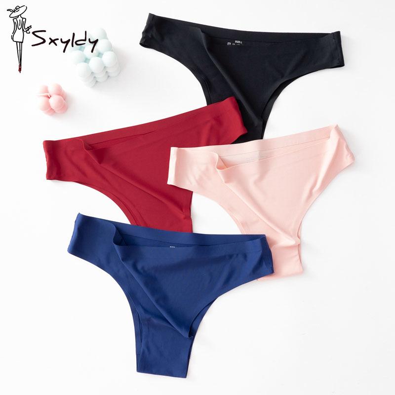 3PCS/SET Sexy Seamless Ice Silk Breathable Panties Low Waist Thong Women's Bikini Briefs Lingere Underwear