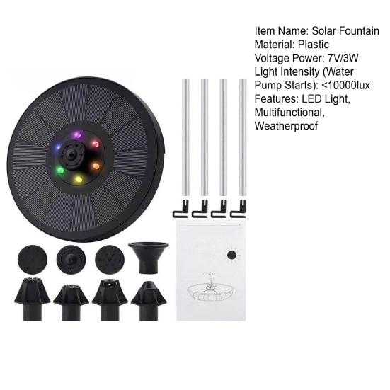Solar Fountain with LED Lights Birds Bath Garden Pond Pool Decorative Outdoor DIY Potential for Garden