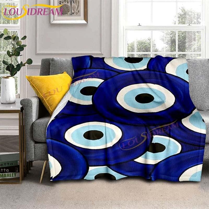 Evil Eye włoski prezent Malocchio Eye niebieski i biały koc rzut koc narzuta na kanapę Boho Chic Distressed Tribal Decor