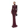 2025 High Neck Satin Bodycon Evening Dress - Women's Hollow-Out Pleated Design