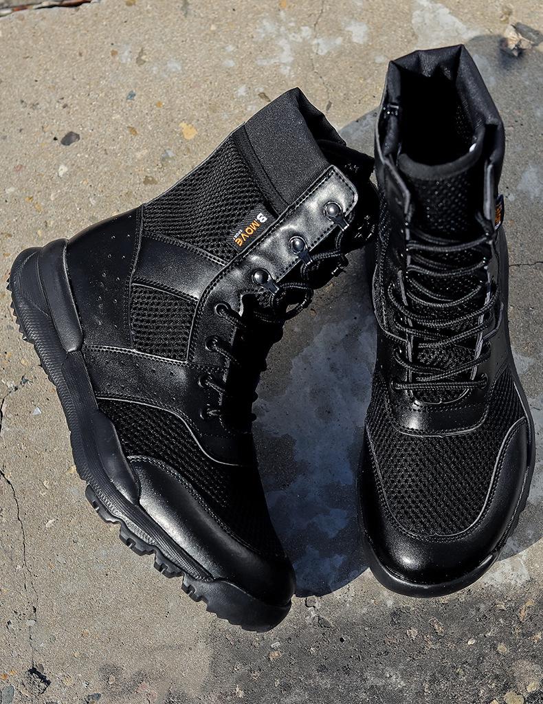 Unisex Breathable Summer Combat Boots - Lightweight, High-Top, Tactical, Side Zipper for Outdoor Use